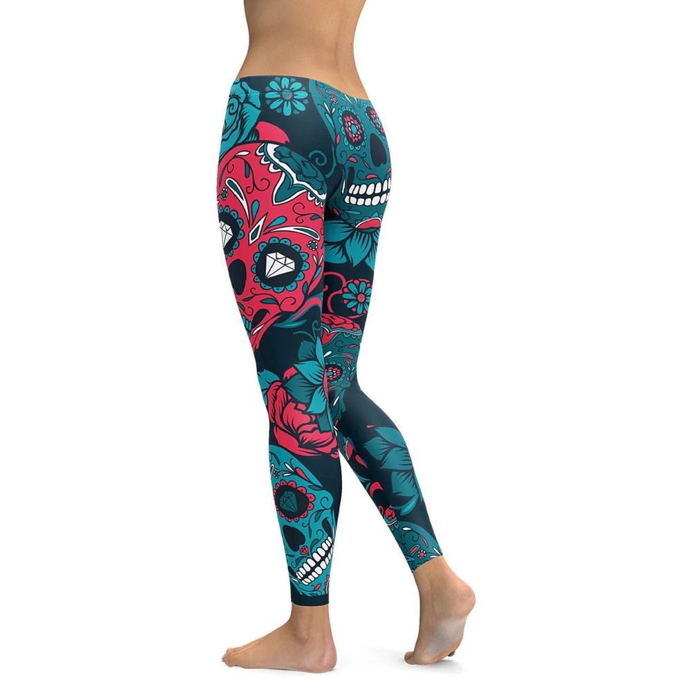GEARBUNCH Blue Sugar Skull Leggings - Picture 2 of 7